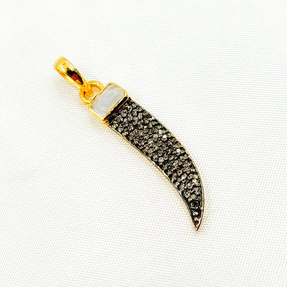 DP249. Diamond Silver Horn Pendant with Gemstone