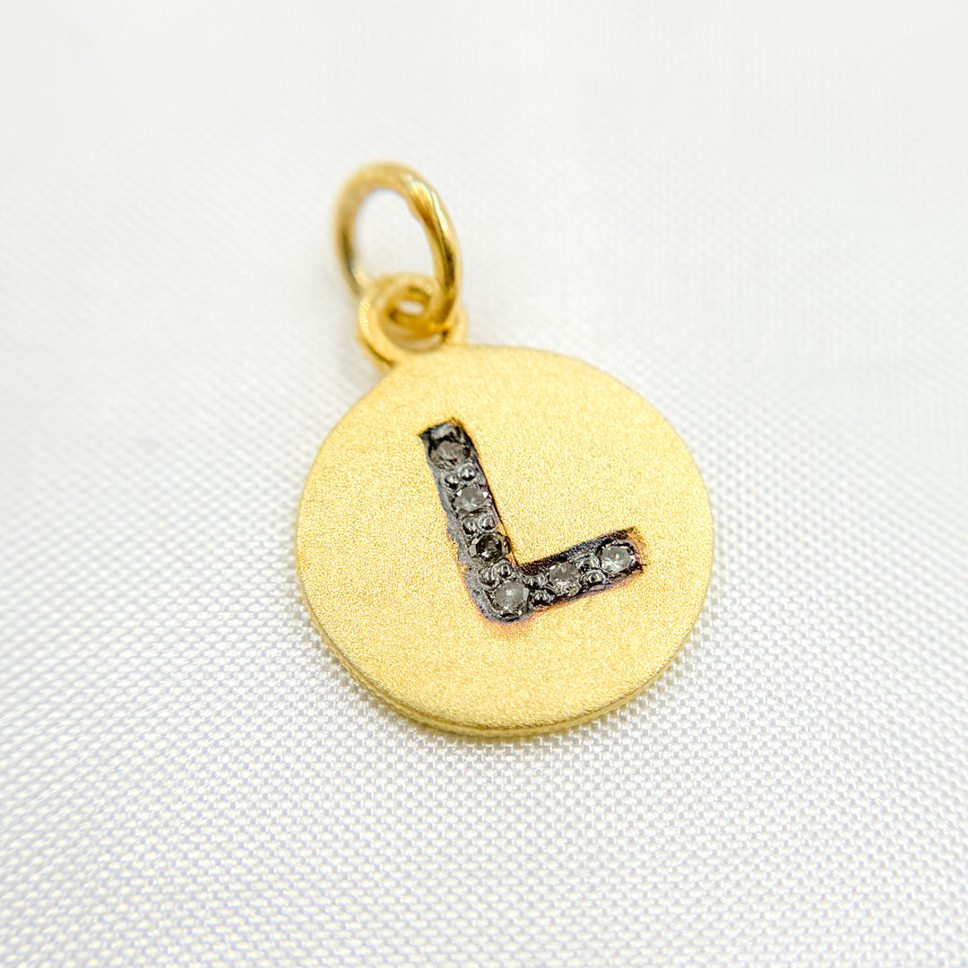 DC070. Diamond Sterling Silver Letter "L" Round Charm