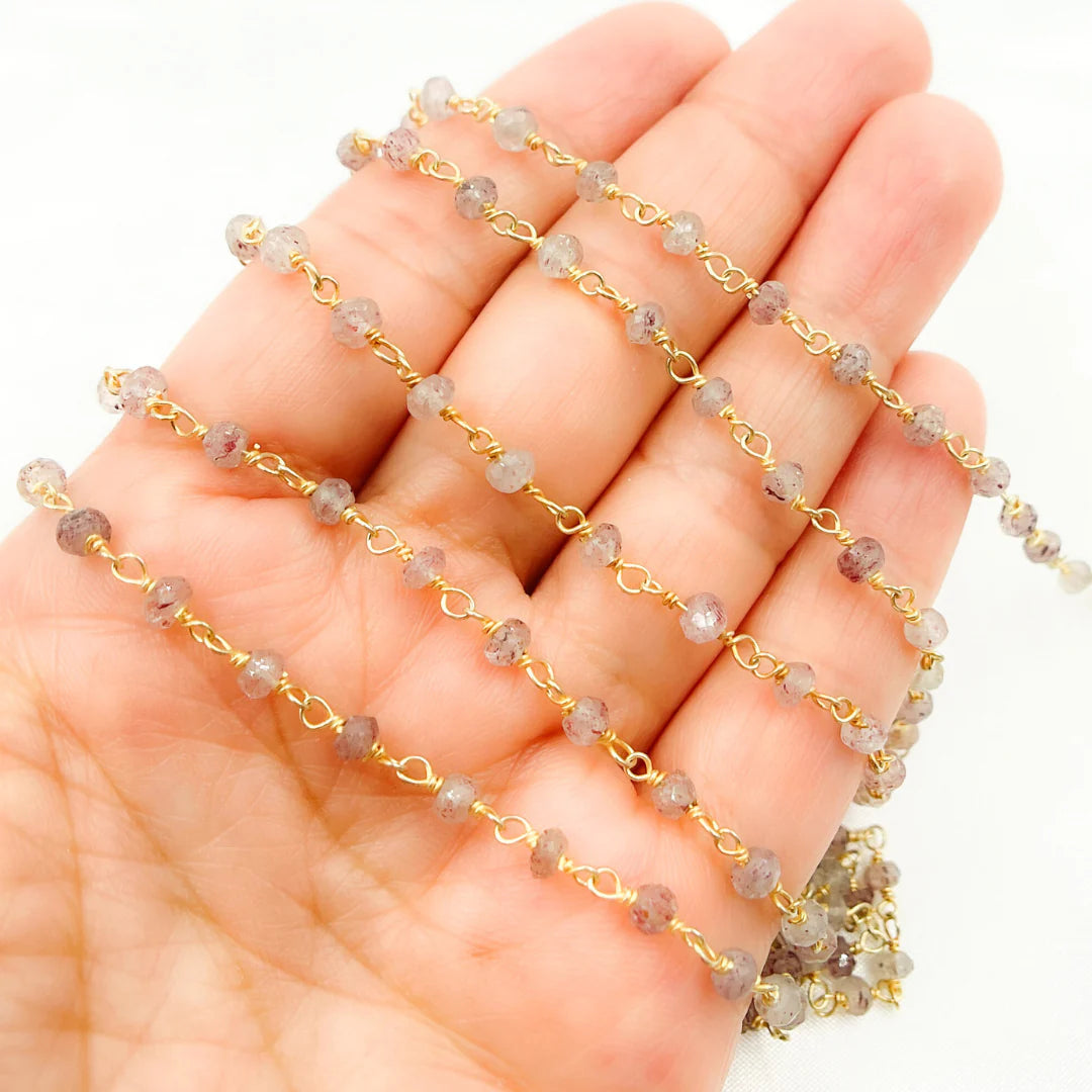 Strawberry Quartz Gold Plated Wire Chain. STQ5