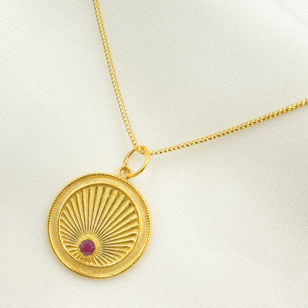 14K Solid Gold Gemstone Circle Charm. GDP303