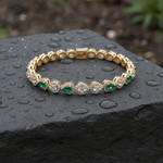 Load image into Gallery viewer, BR404121. 14K Solid Gold Diamond and Emerald Fancy Bracelet