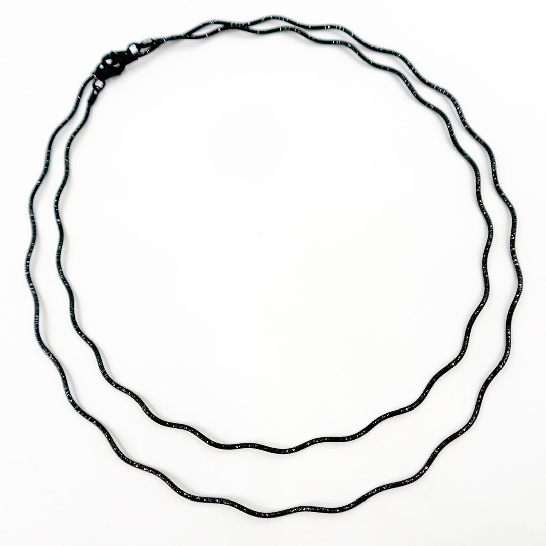 SOW130BR. Black Rhodium Sterling Silver Snake Omega Necklace
