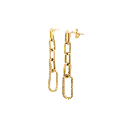 EFE51958. 14k Solid Gold Diamond Paperclip Dangle Earrings