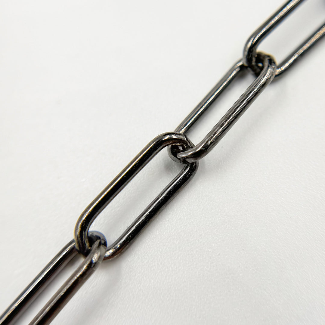 V6BR. Black Rhodium Sterling Silver Smooth Paperclip Chain