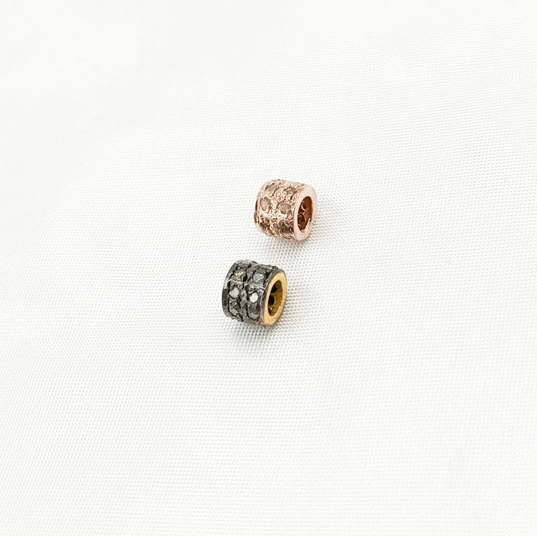 Pave Diamond & 925 Sterling Silver Black Rhodium, Gold Plated and Rose Gold Roundel Spacer Bead. DC838