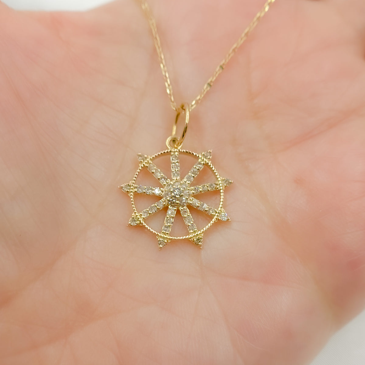 GDP646. 14K Solid Gold Circle Charm with Diamond and Gemstone