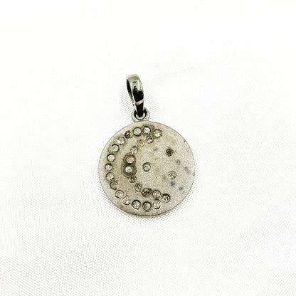 DP219. Diamond Sterling Silver Round Moon Pendant