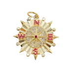 Load image into Gallery viewer, 14K Gold Circle Compass Charm with Diamonds and Stones. KG132
