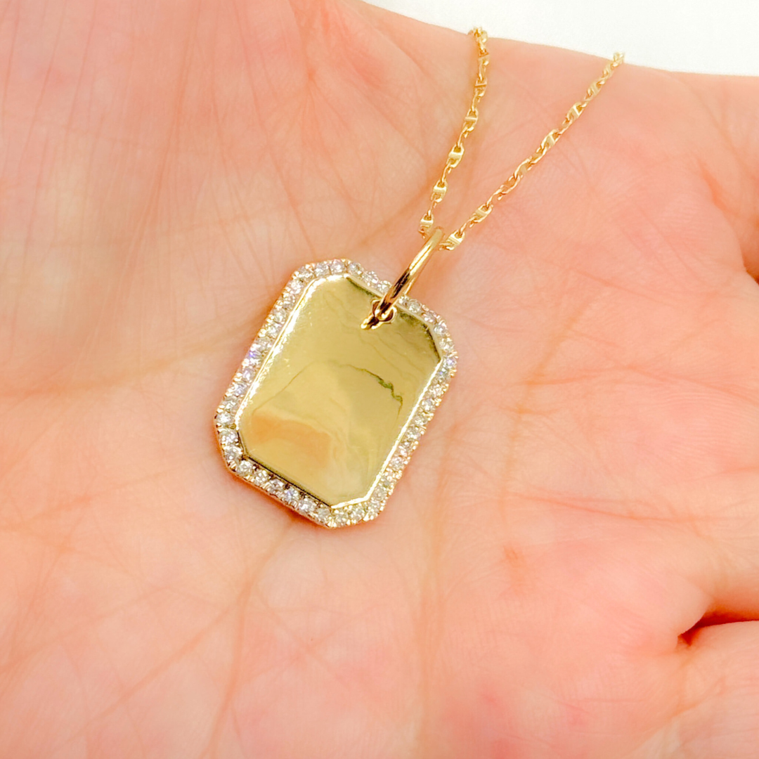 PFF32664Y. 14K Solid Gold Rectangle Shape Charm with Diamonds