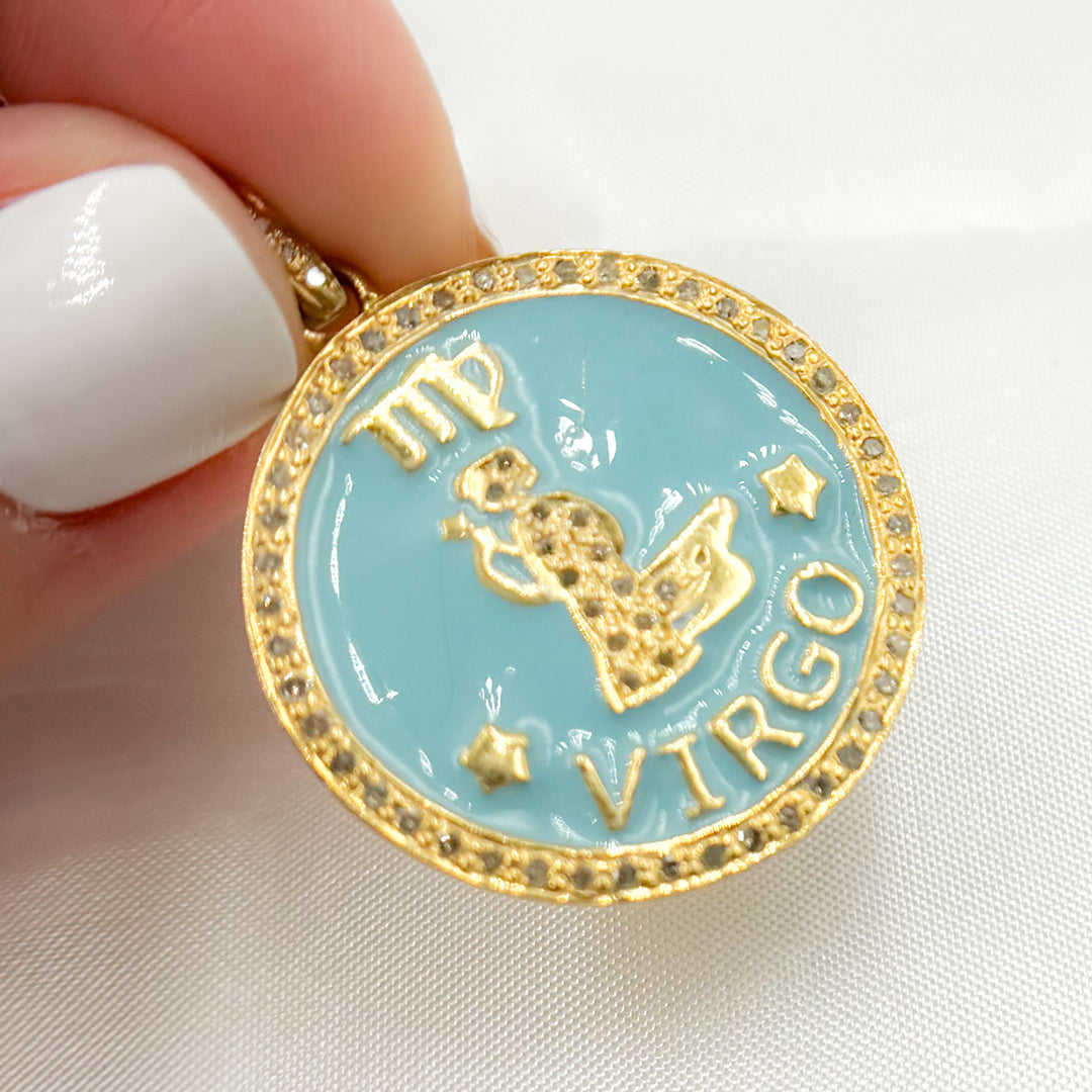 DP619A. Diamond Sterling Silver Virgo Zodiac Enamel Pendant