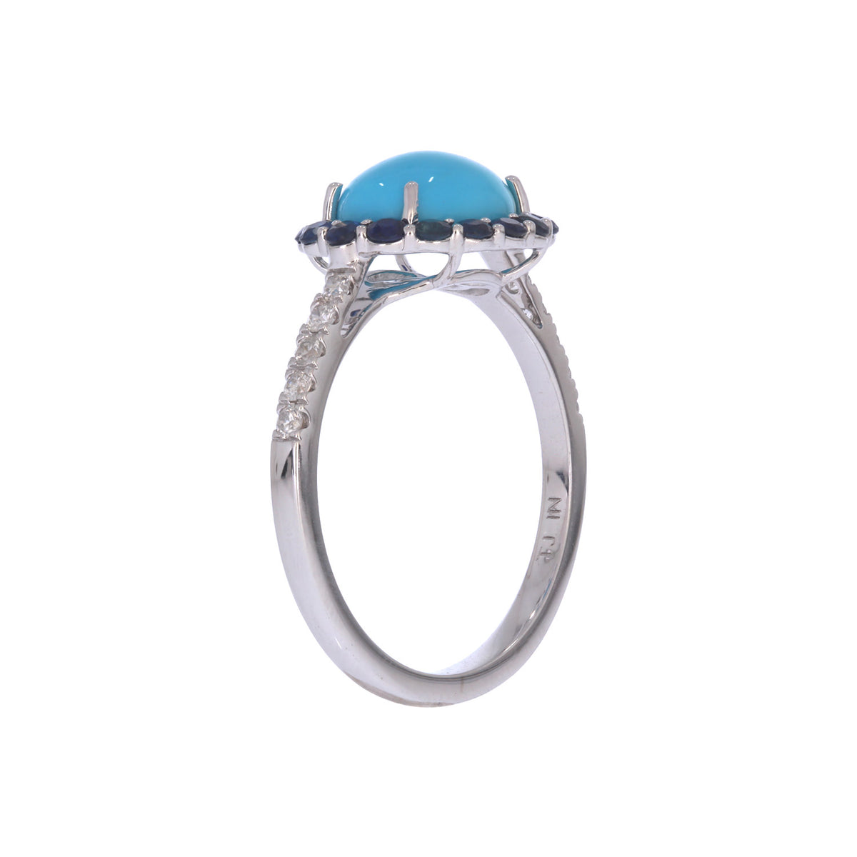 DRN06297. 14K Solid Gold Diamond, Blue Sapphire and Turquoise Ring