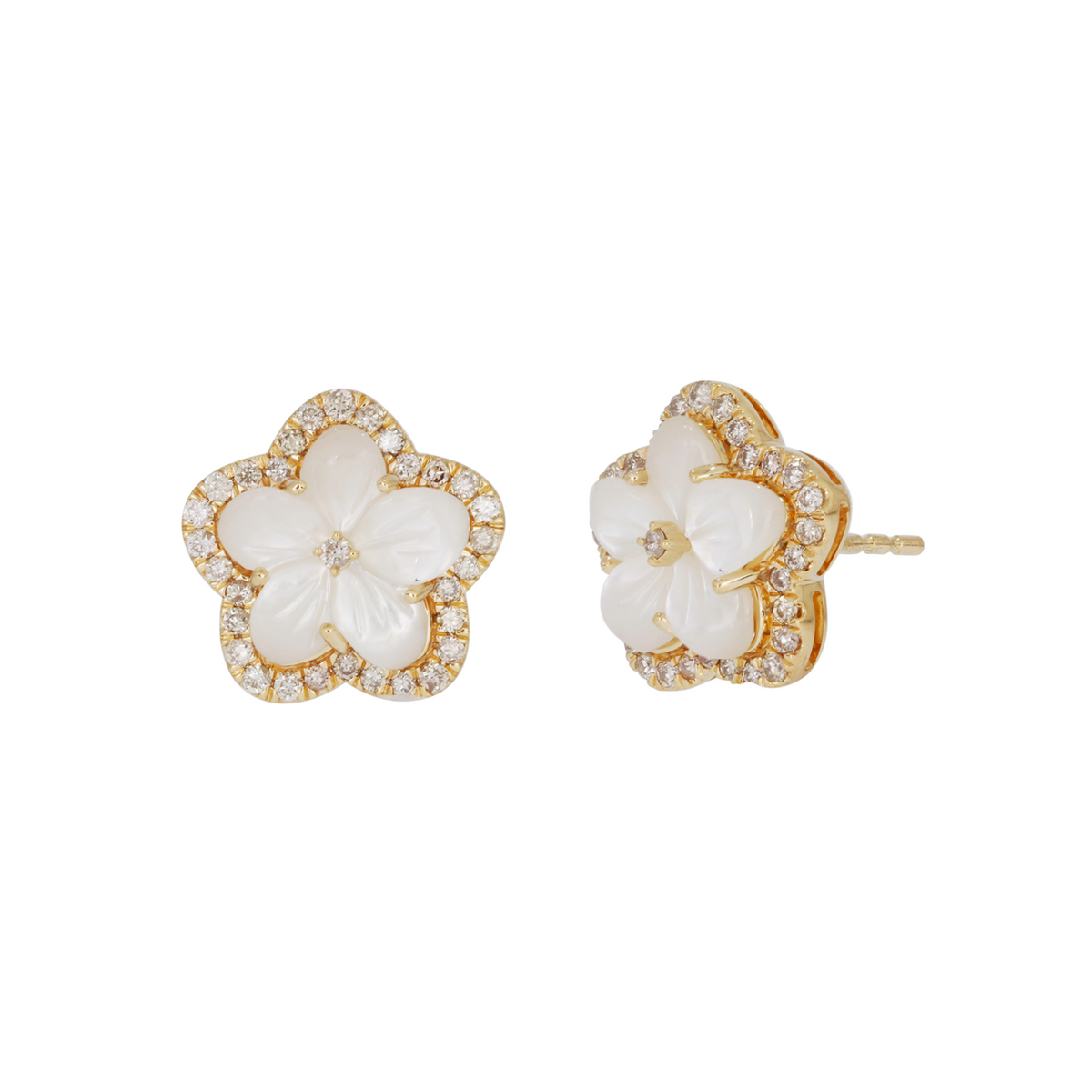 EFG53063PL. 14K Solid Gold Diamond Mother of Pearl Flower Studs Earrings