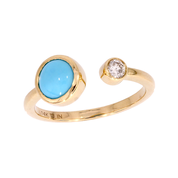 CR96843TQ6. 14k Solid Gold Round Turquoise and Diamond Ring
