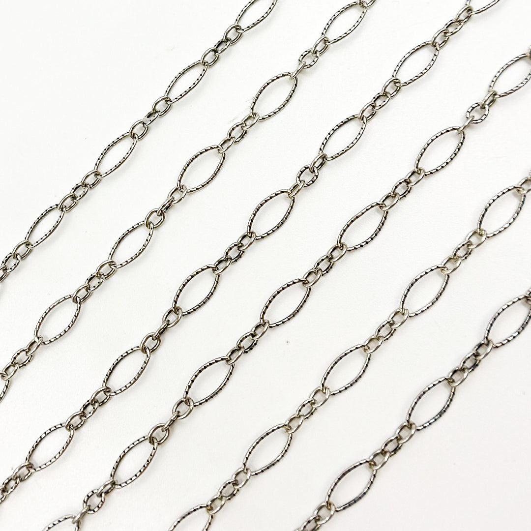 738TWOX. Oxidized Sterling Silver Hammered Oval and Smooth Round Links Chain
