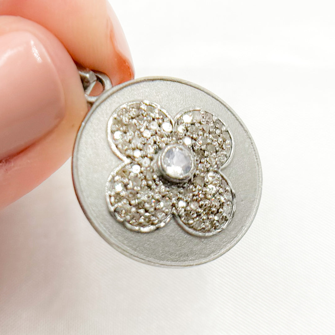 DP383. Diamond Sterling Silver Round Flower Pendant with Gemstone