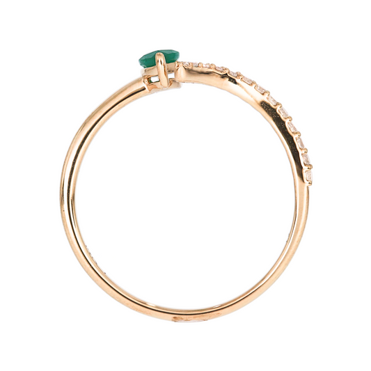 14K Solid Yellow Gold Diamond and Emerald Open Snake Ring.