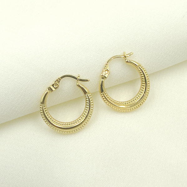14K Gold Earrings Solid Gold Textured Hoop