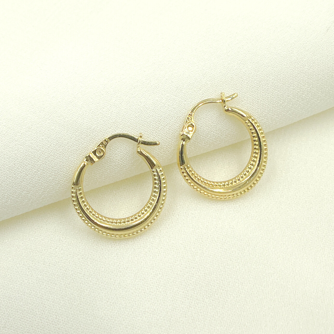 GER149. 14K Solid Gold Textured Hoop