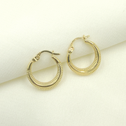 14K Gold Earrings Solid Gold Textured Hoop