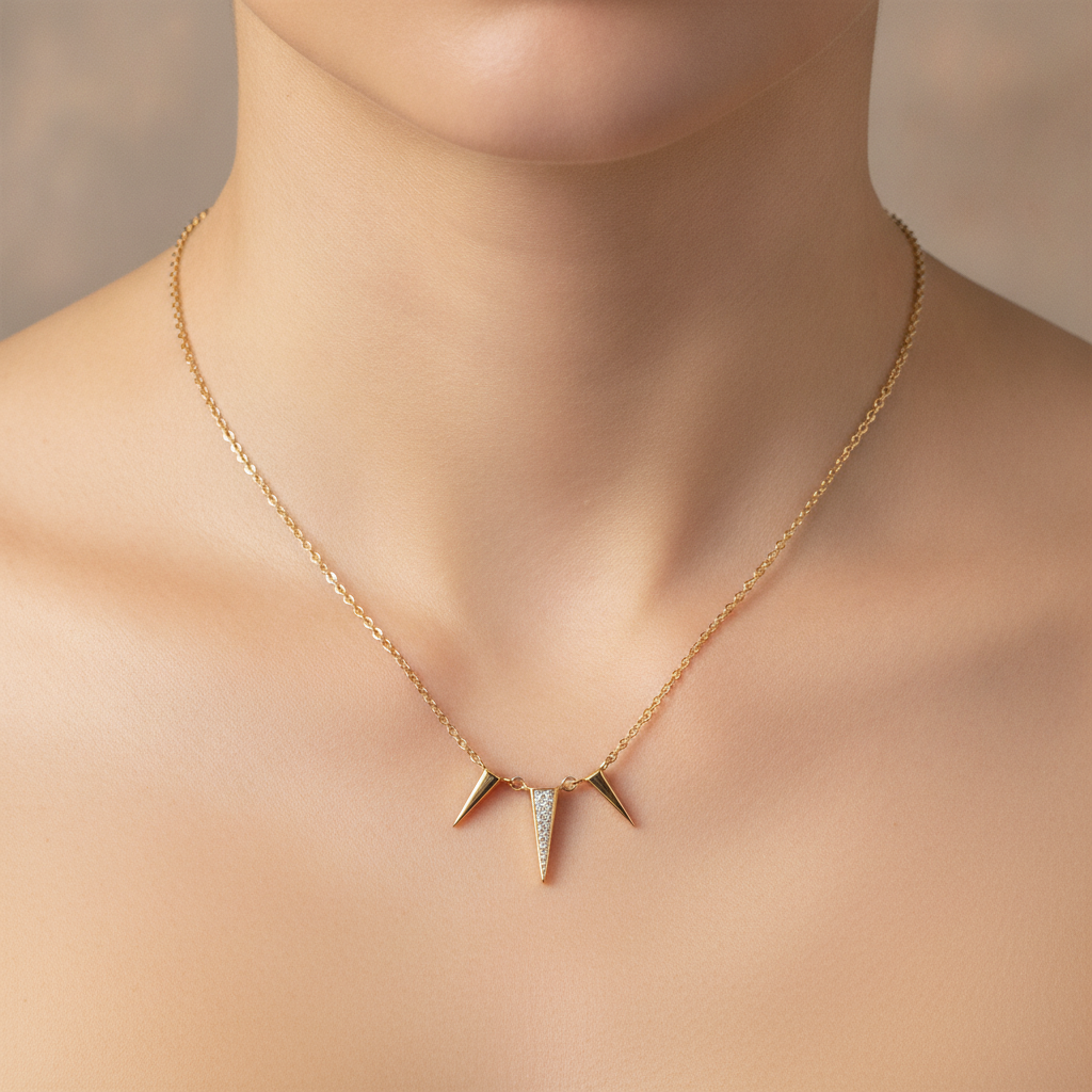 NFA72326. 14K Solid Yellow Gold Diamond Triangle Dangle Necklace
