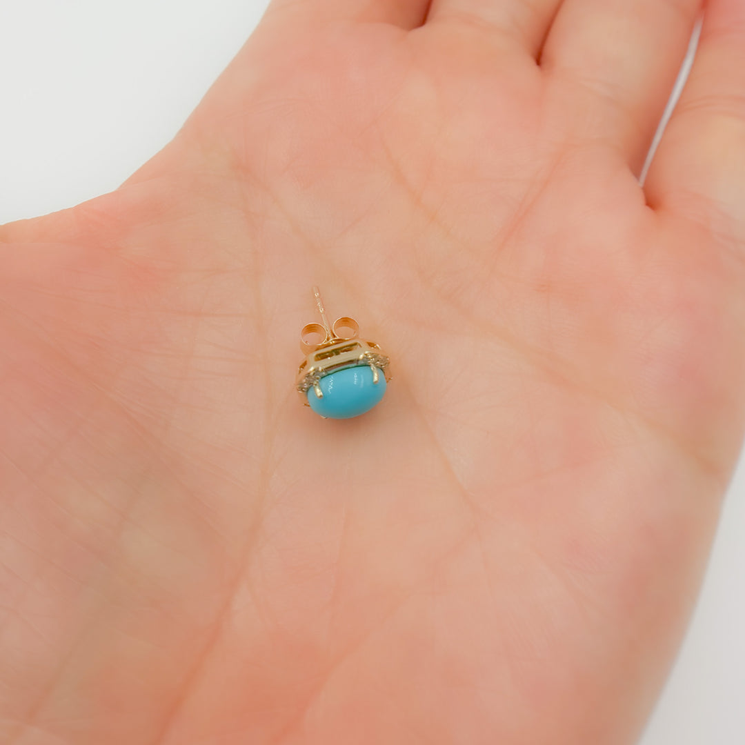 Gold Diamonds and Turquoise Rectangular Stud Earrings