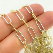 Gold Plated 925 Sterling Silver Paperclip Smooth & Diamond Cut Link Chains