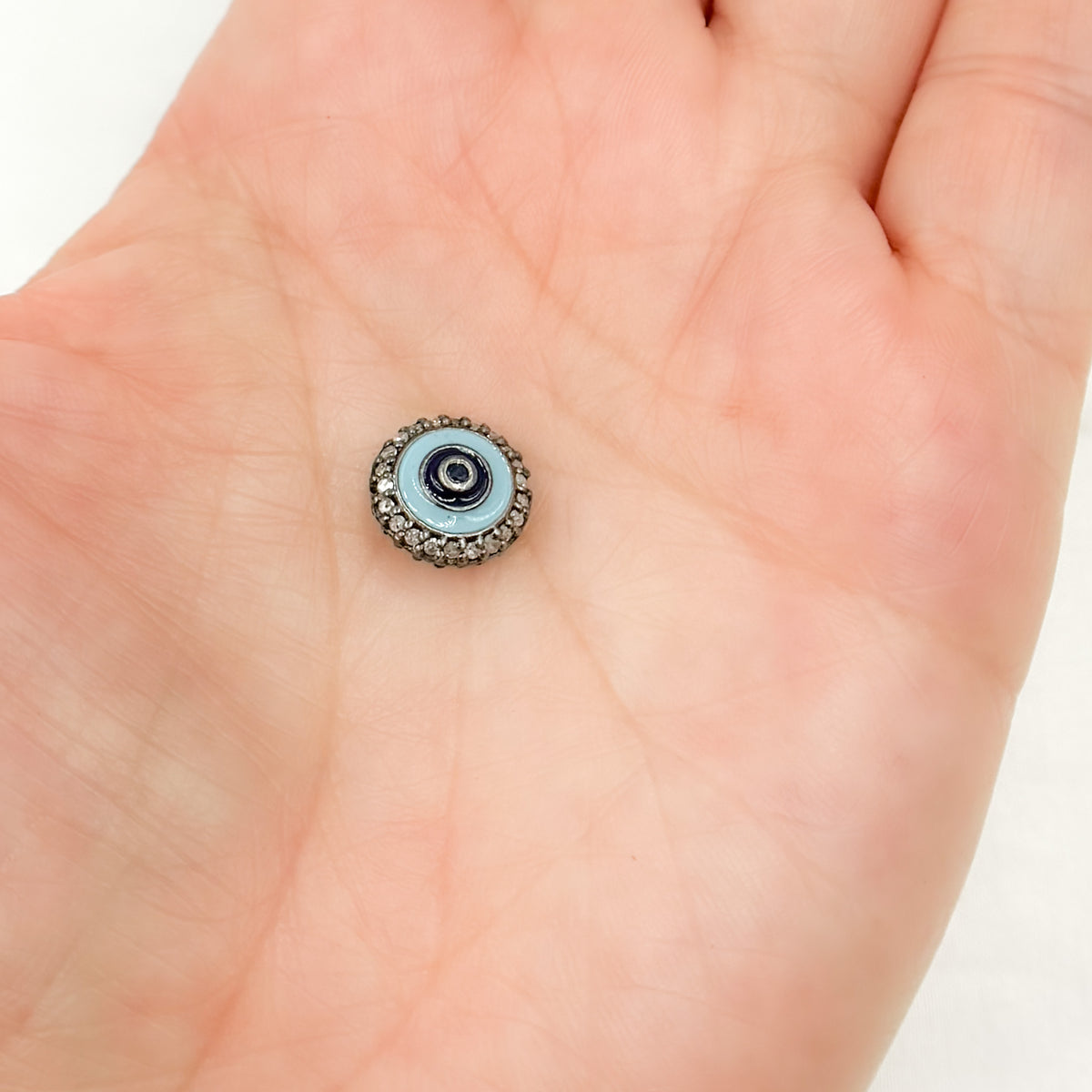 Diamond Silver Round Enamel Bead with Gemstone