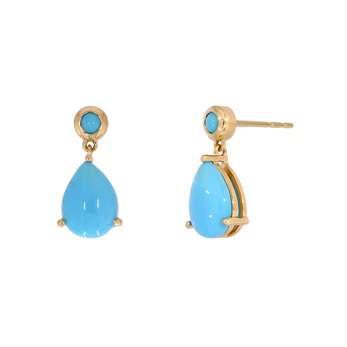 Solid Gold Turquoise Drop Dangle Earrings