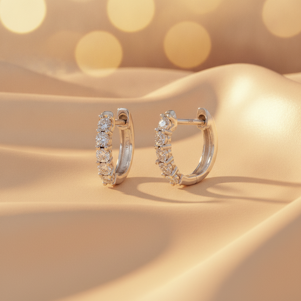 EHA56424. 14K Solid Gold Diamond Huggies Earring