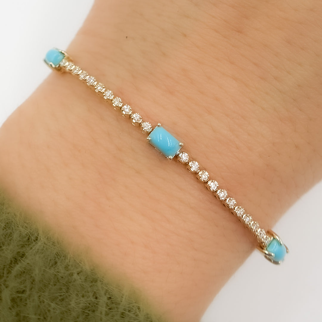 BNF68563TQ. 14K Solid Yellow Gold Diamond and Turquoise Bangle
