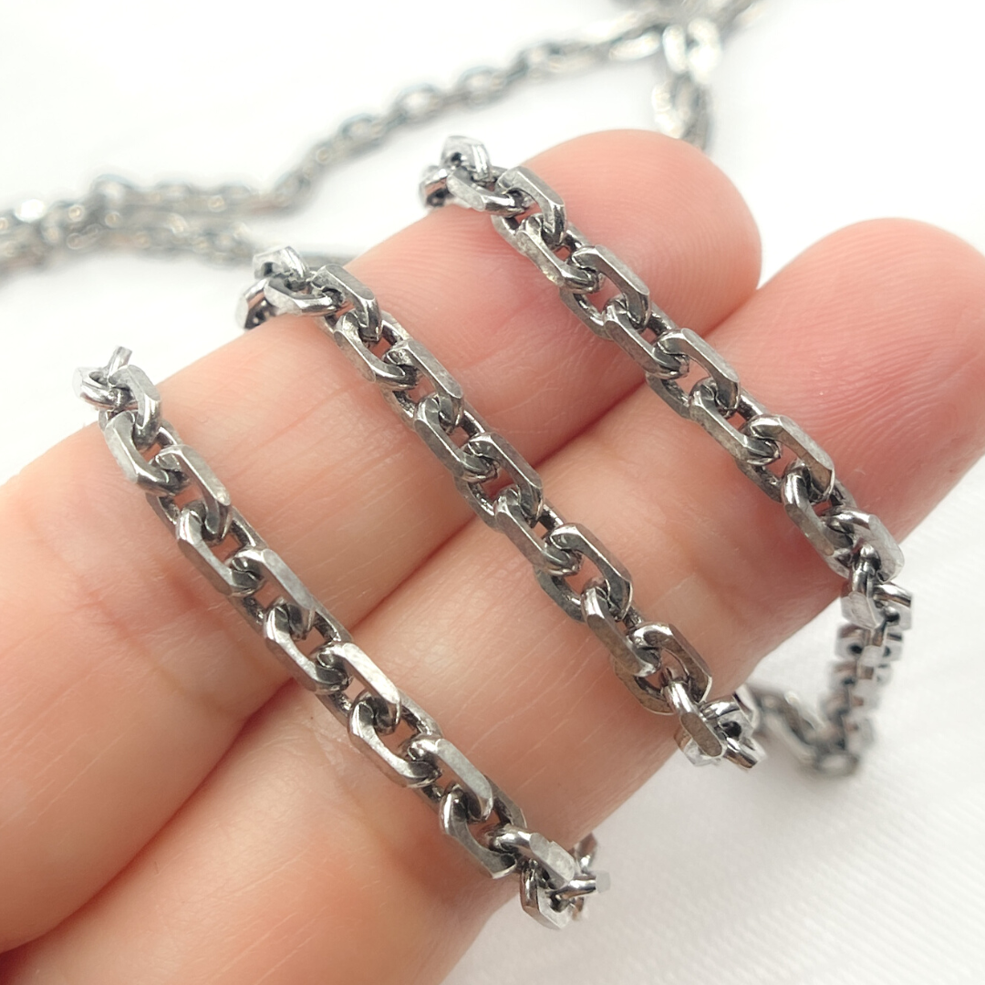 Oxidized 925 Sterling Diamond Cut Box Link Chain