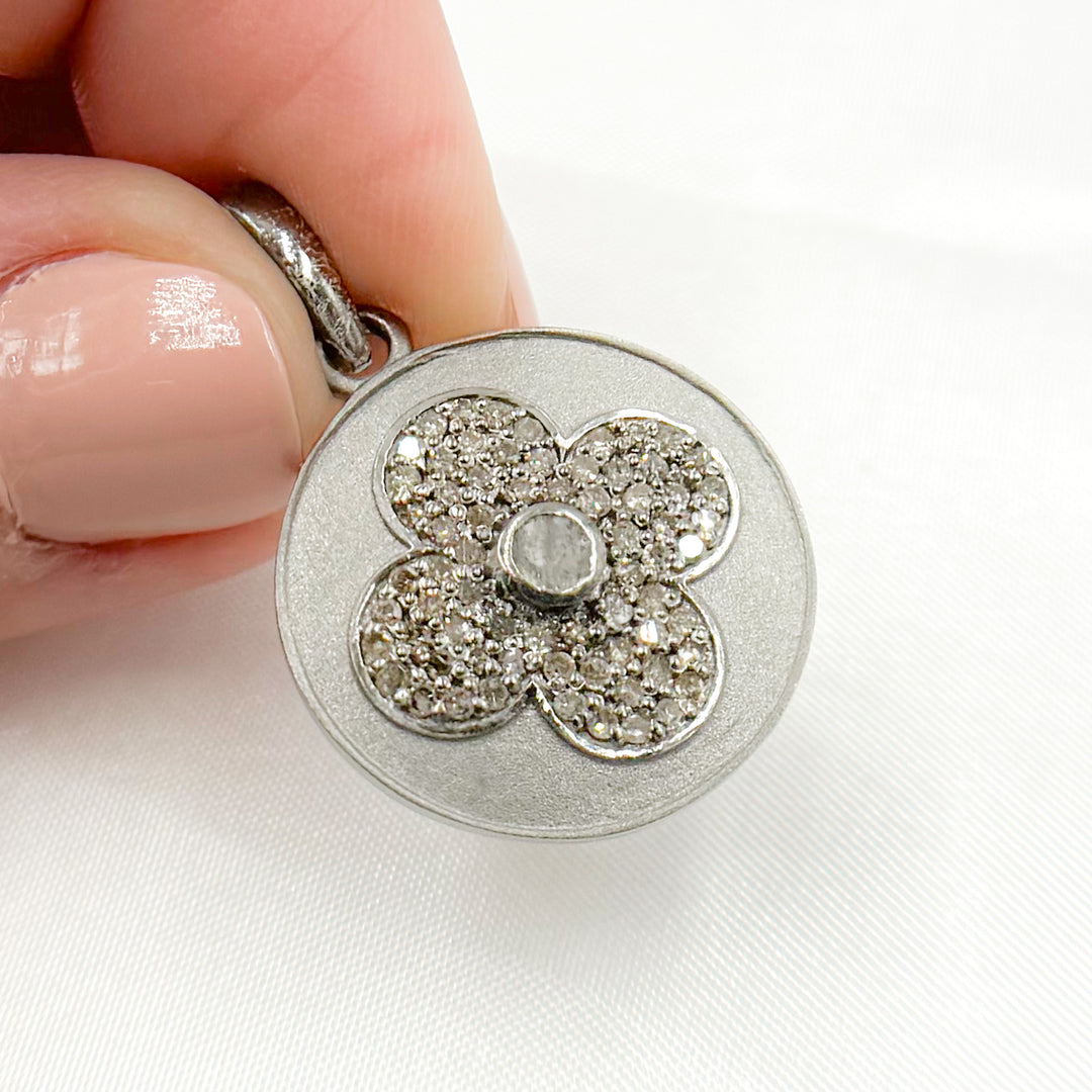 DP383. Diamond Sterling Silver Round Flower Pendant with Gemstone