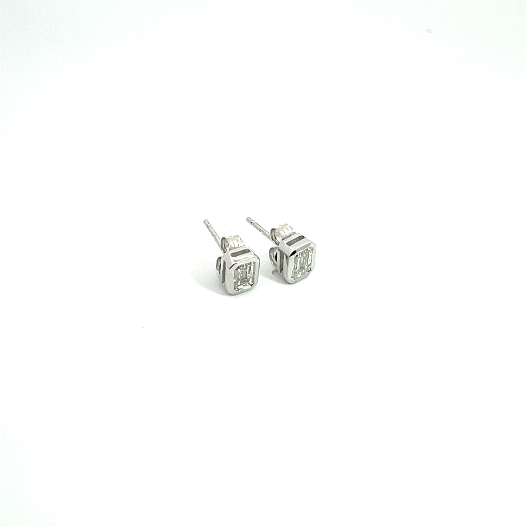 ESH59106W. 14k Solid White Gold Diamond Rectangle Studs