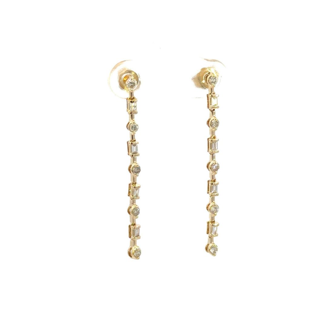 EFG52100. 14k Solid Gold Diamond Baguette Dangle Earrings