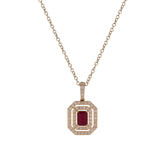 CP97256RU6X4. 14K Solid Gold Ruby Octagon Charm