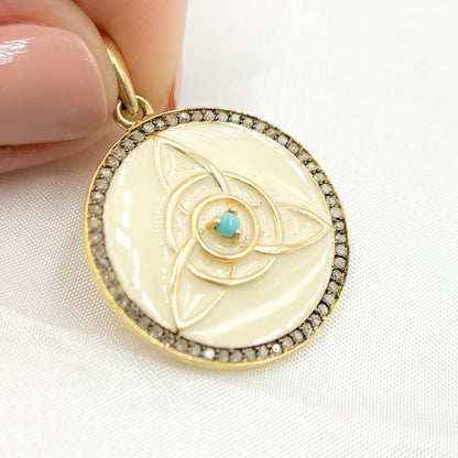 Buy Now Sterling Silver Round Celtic Trinity Knot Enamel Pendant with Gemstone