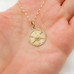 Load image into Gallery viewer, 14k Solid Gold Circle Wheel Charm with Diamonds. GDP519
