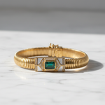 Load image into Gallery viewer, CB97170EM8X6. 14k Solid Gold Diamond, Emerald, and Mother of Pearl Fancy Bracelet