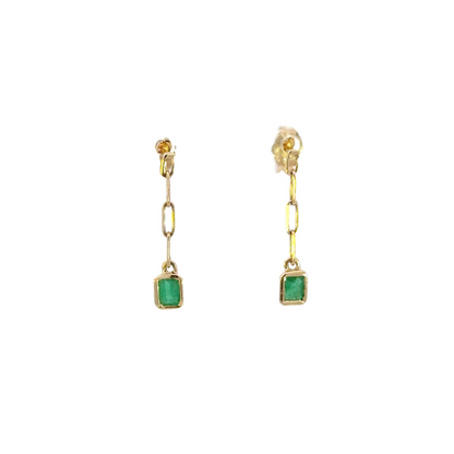 CE96327EM4X3. 14k Solid Gold Emerald Paperclip Dangle Earrings