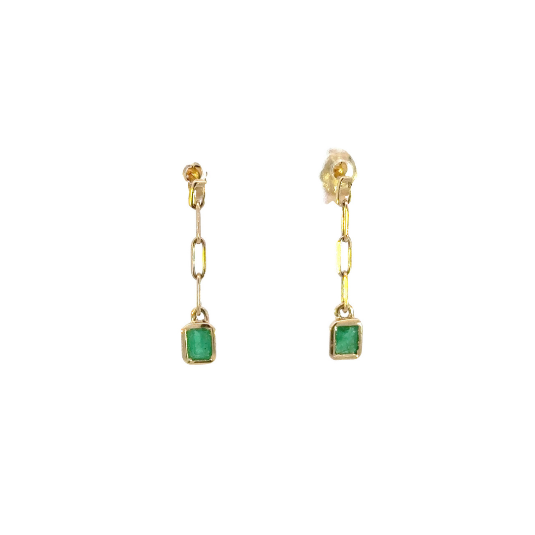 CE96327EM4X3. 14k Solid Gold Emerald Paperclip Dangle Earrings