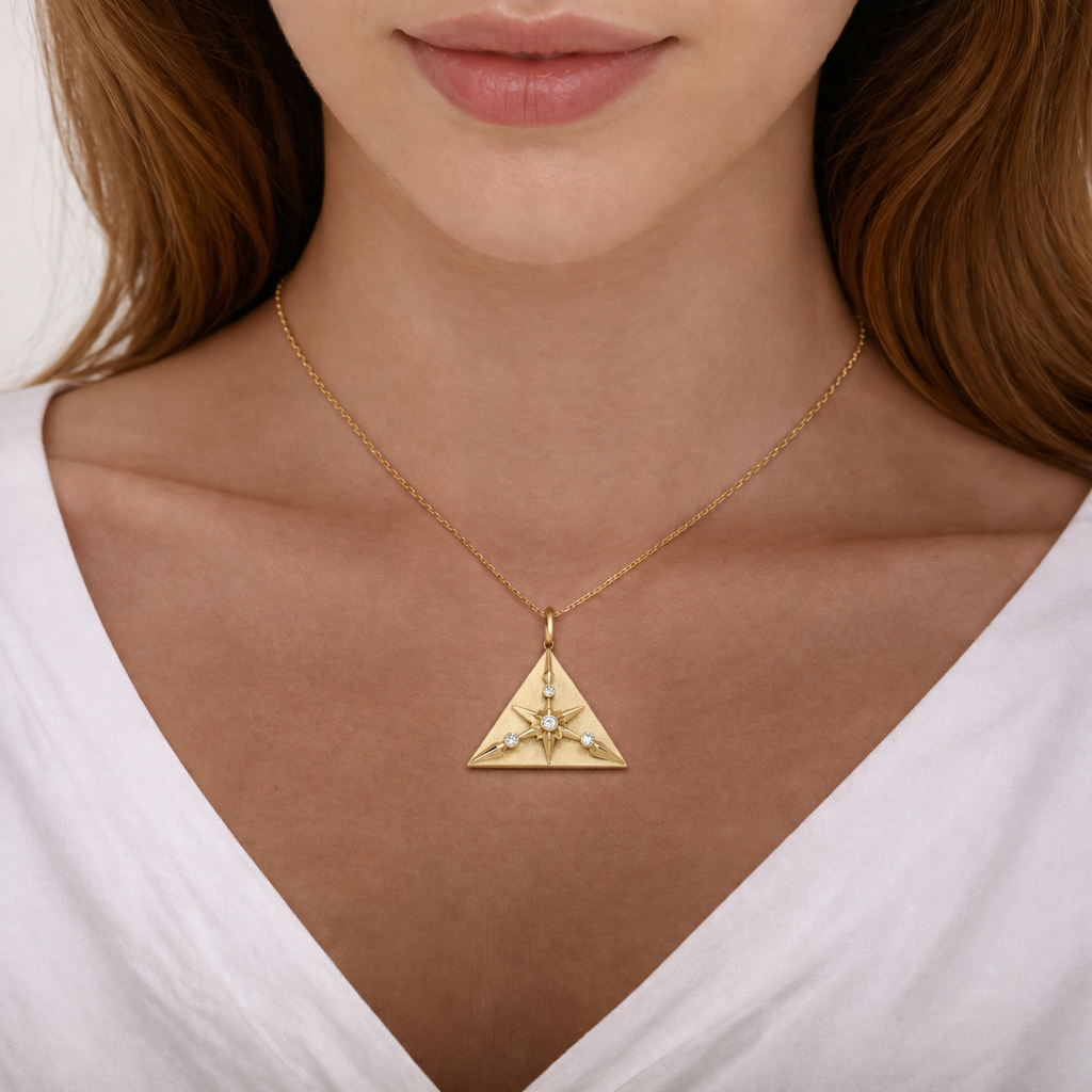 GDP541. 14K Solid Gold Diamond Triangle Charm