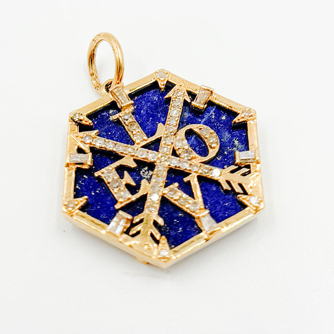 KG287. 14K Solid Gold Hexagon Love Pendant