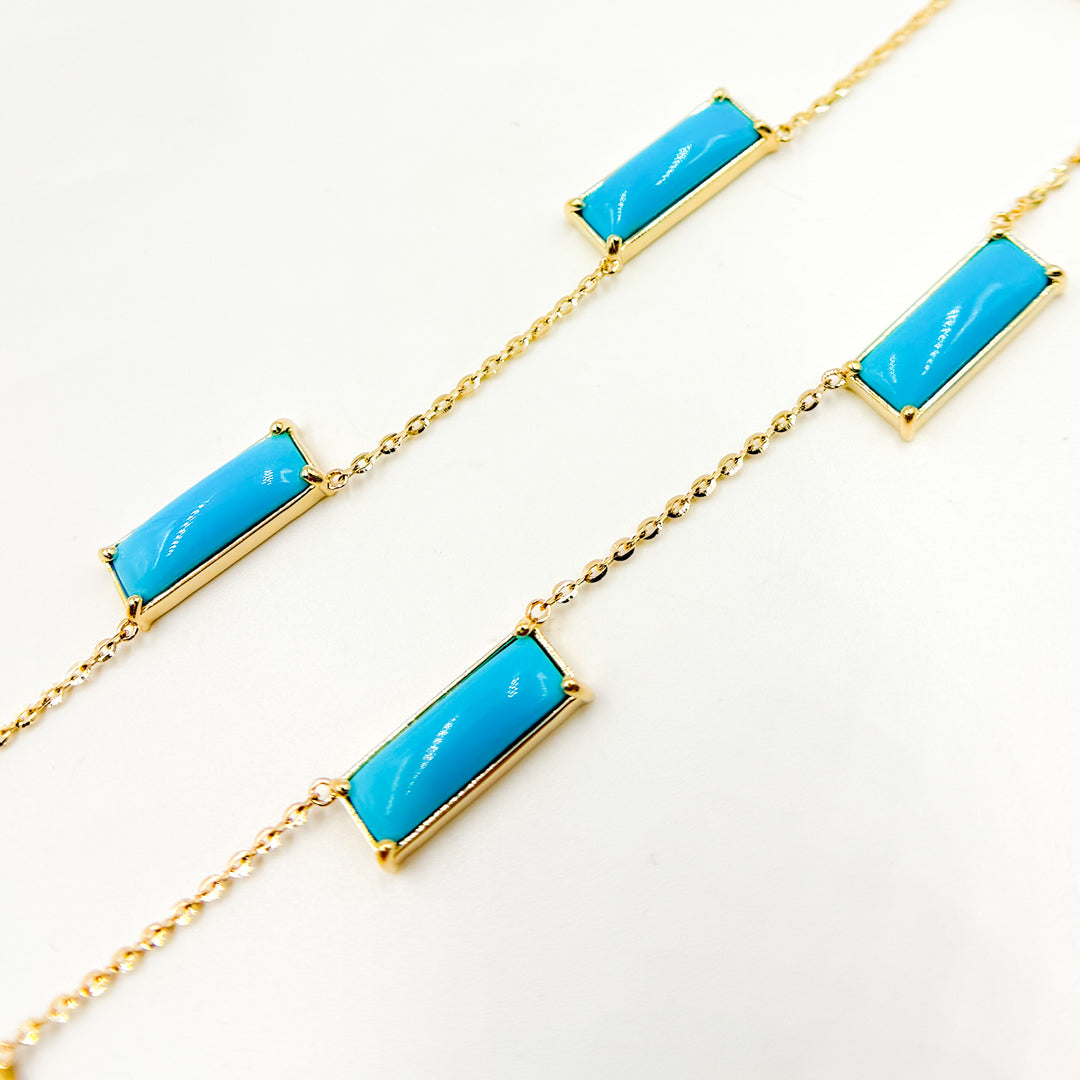 NFZ72631TQ. 14K Solid Gold Turquoise Bars Necklace