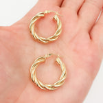 Load image into Gallery viewer, 15850004969. 14K Solid Gold Fancy Twisted Hollow Hoop Earrings
