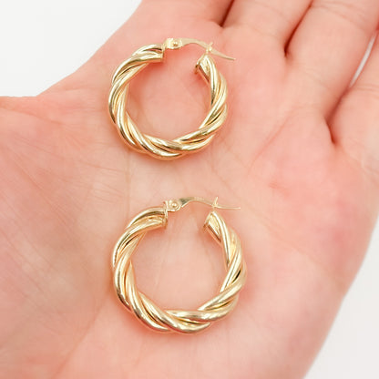Buy 14K Solid Gold Fancy Twisted Hollow Hoop Earrings