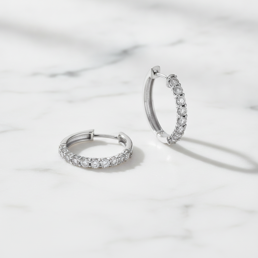 EHB56424. 14K Solid Gold Diamond Hoop Earring.