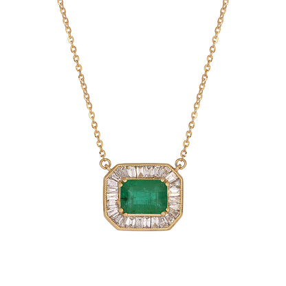 CN97216. 14K Solid Gold Octagon Gemstone Fancy Tiny Necklace