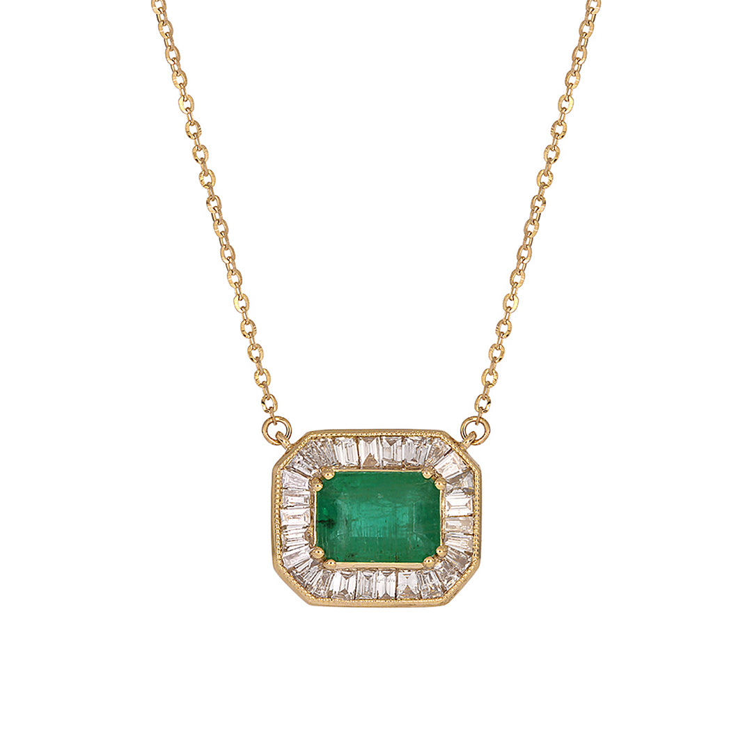 CN97216. 14K Solid Gold Octagon Gemstone Fancy Tiny Necklace