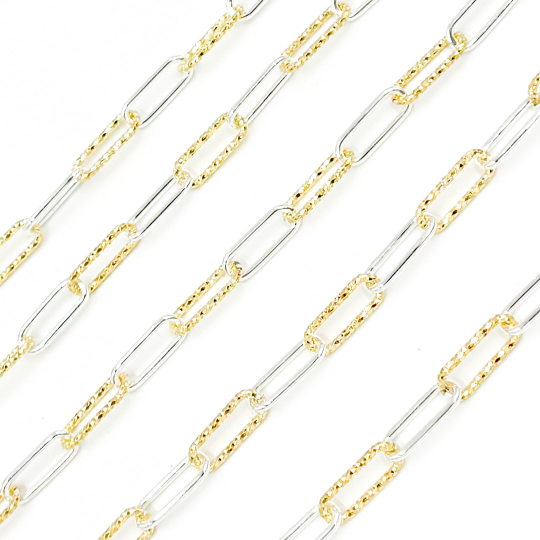 V31GS. Sterling Silver Smooth and Gold Plated Diamond Cut Paperclip