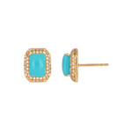 Load image into Gallery viewer, CE97162TQ7X5. 14K Solid Gold Diamonds and Turquoise Square Stud Earrings
